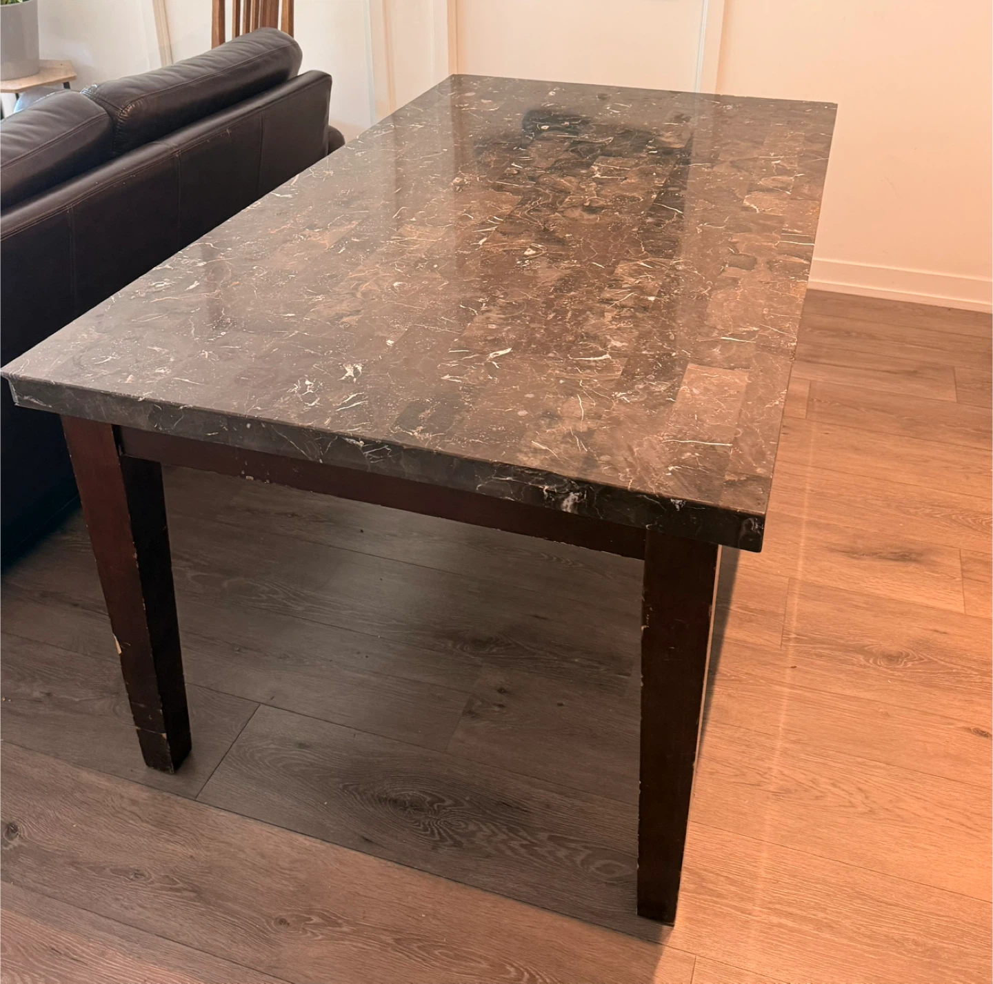 Modern Marble Dining Table Solid Wood Base Elegant Heavy Duty
