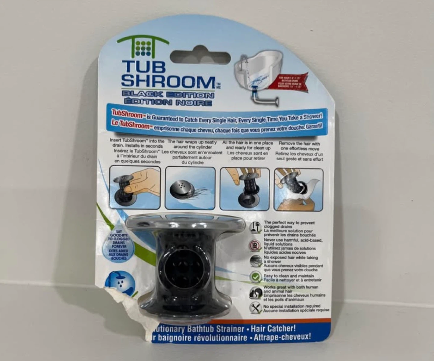 TubShroom Black Edition Bathtub Drain Hair Catcher