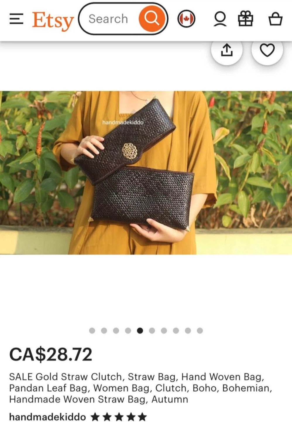 Hand Woven Straw Clutch Bag - Burgundy - photo 3