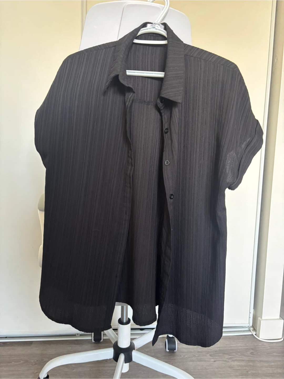 White & Black Short Sleeve Button-Up Shirt