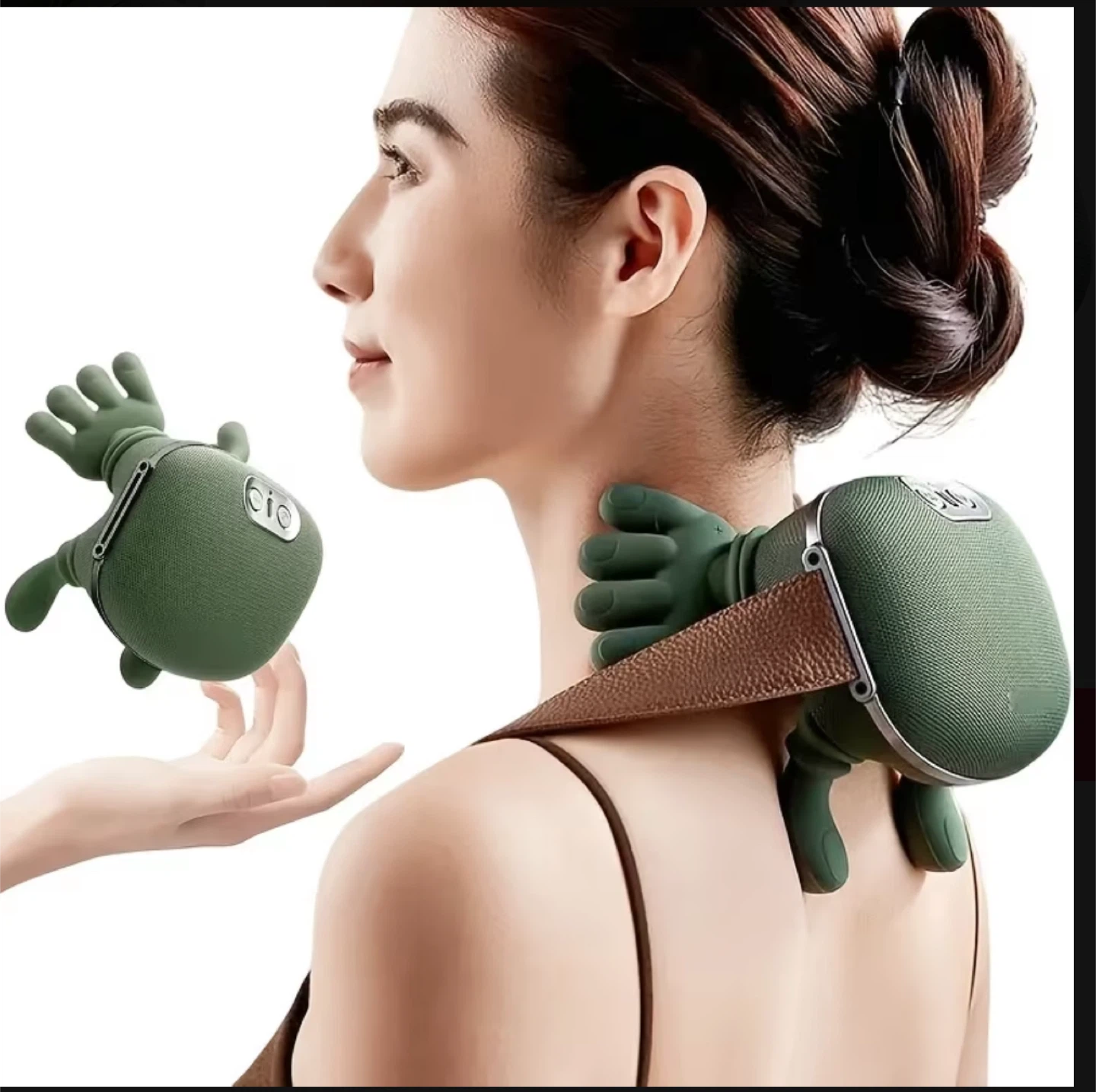 Green Neck Massager with Hand-Shaped Attachments