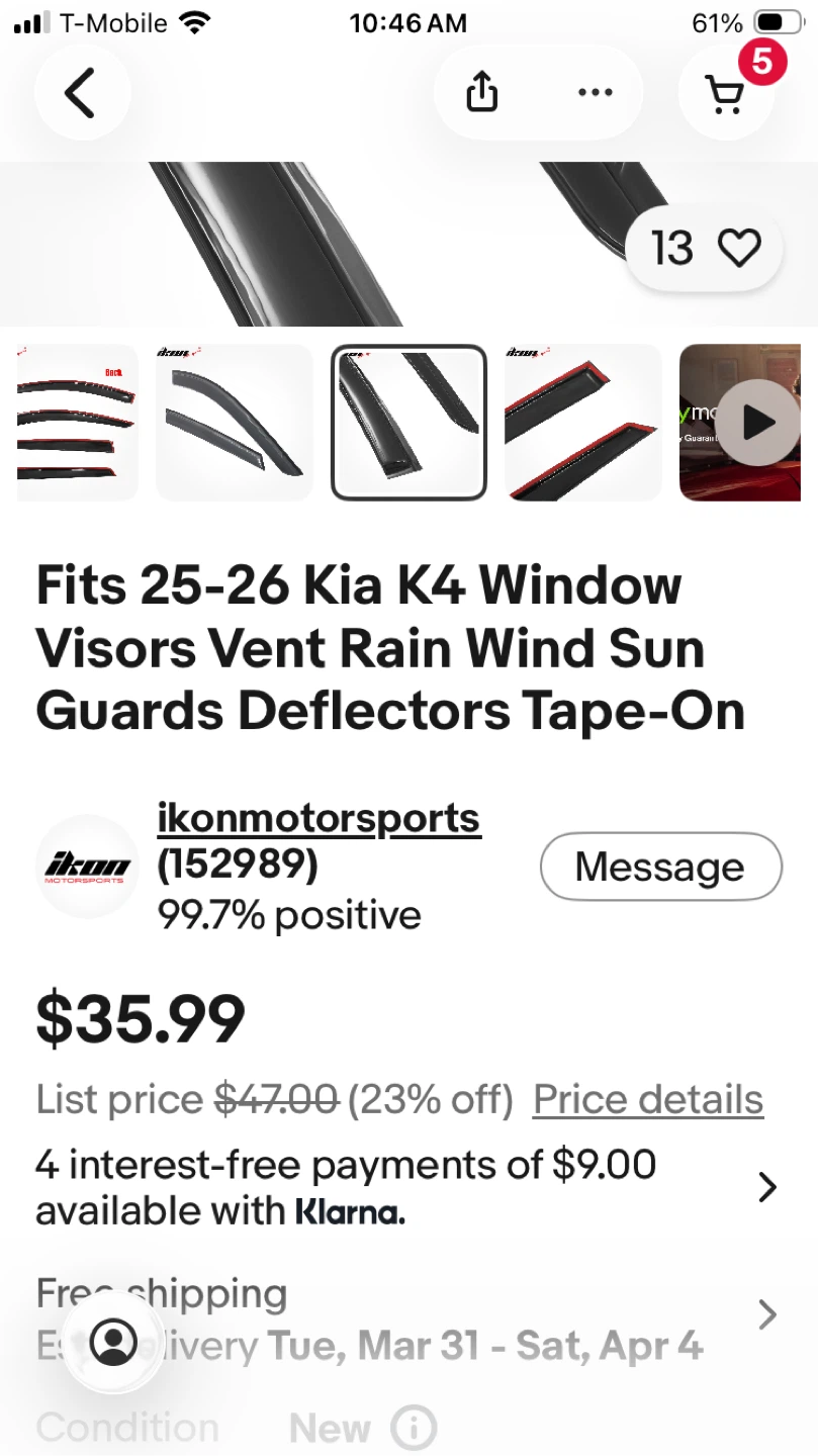 IKON Motorsports 25-26 Kia K4 Window Visors Vent Rain Guards - photo 3