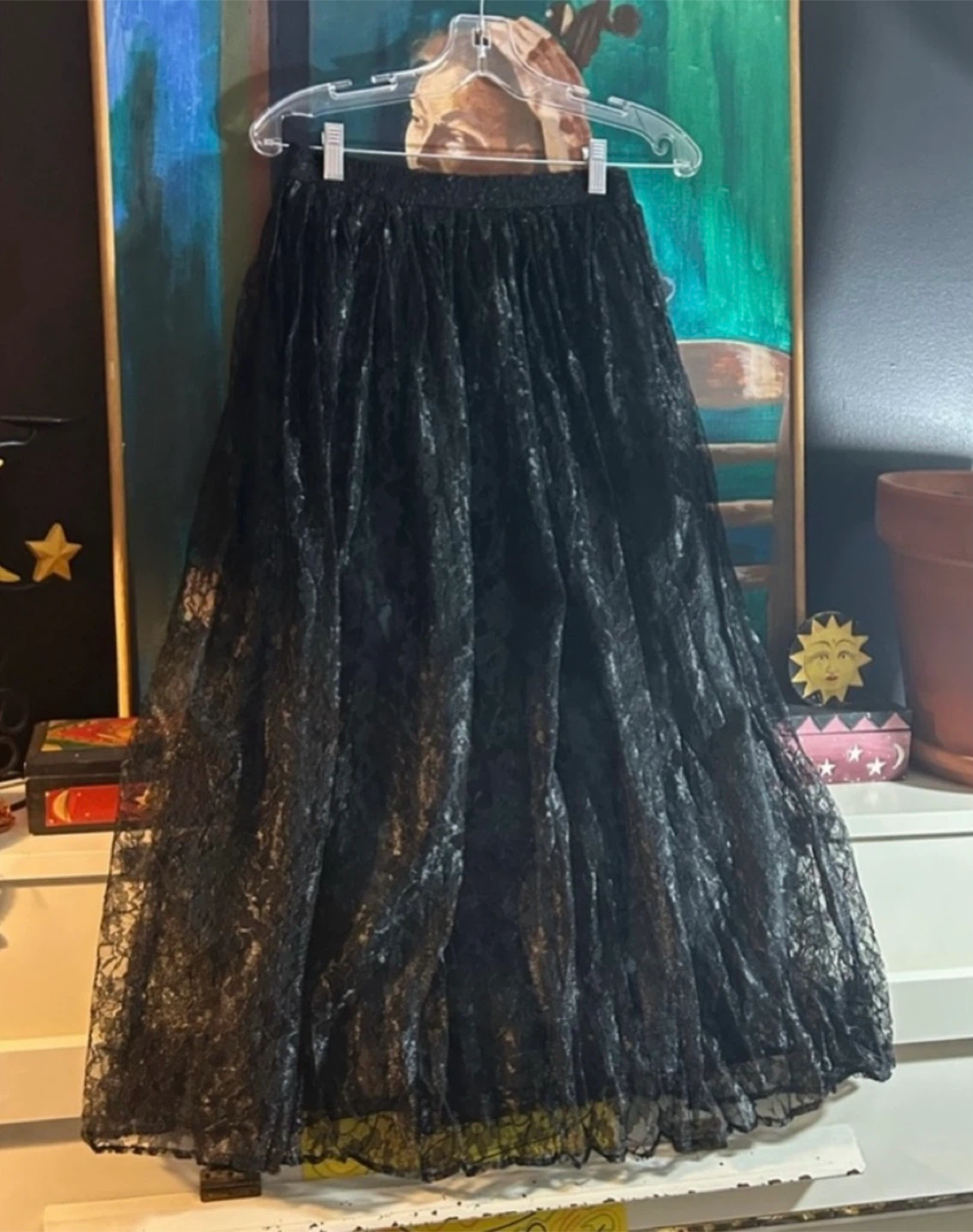 Vintage Black Floral Sheer Lace Pleated Skirt Size M - photo 2