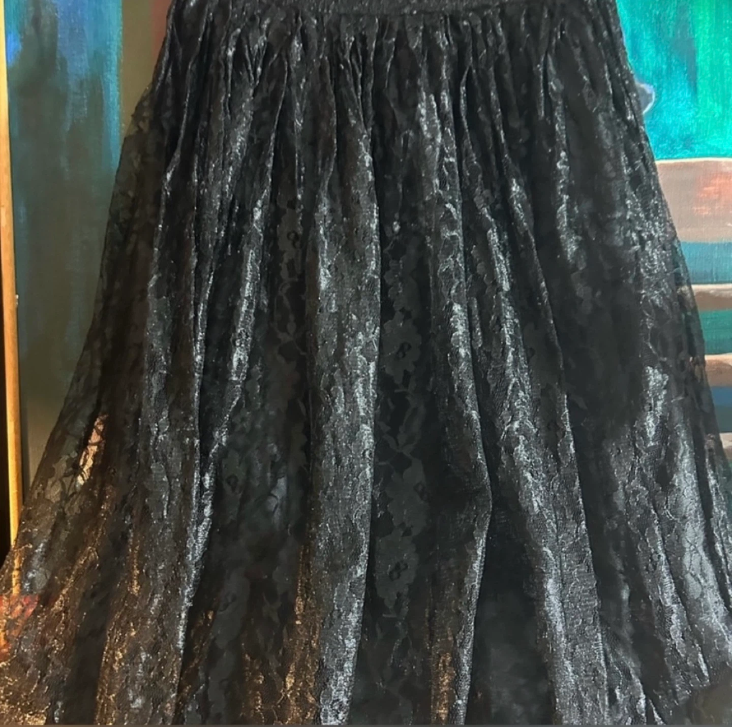 Vintage Black Floral Sheer Lace Pleated Skirt Size M - photo 3