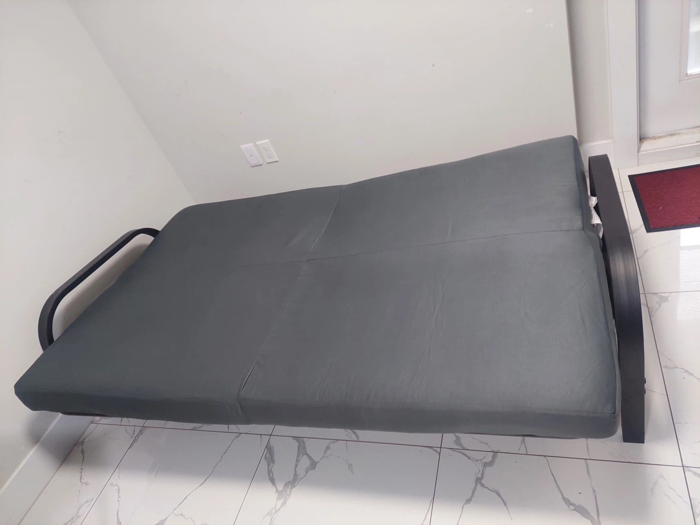 Grey Futon Sofa Bed with Metal Frame - photo 2