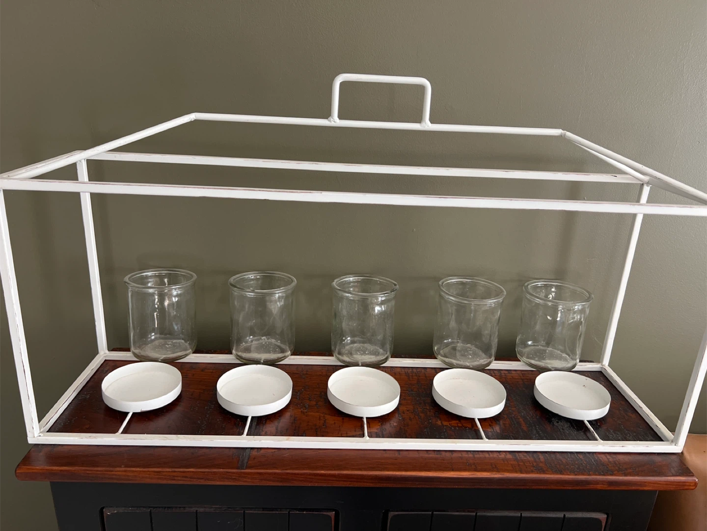Set of 5 Glass Candle Holders with White Metal Frame - photo 2