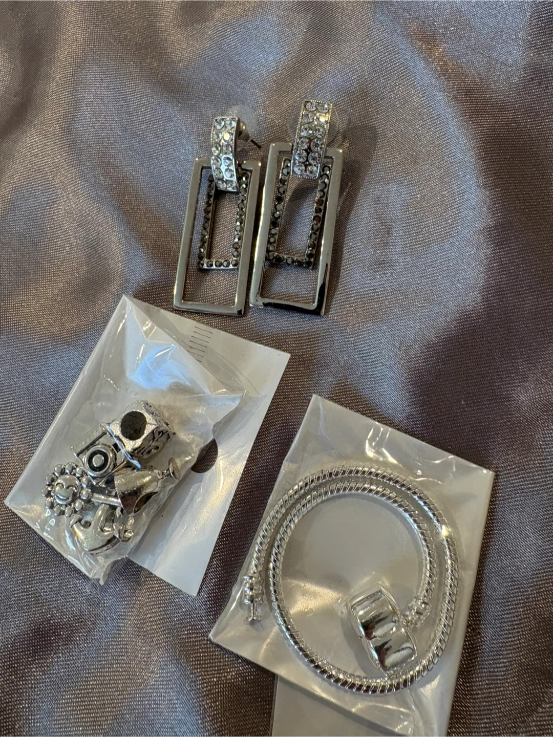 Silver Tone Charm Bracelet & earrings lot 3