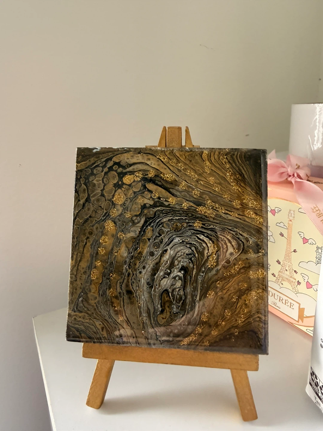 Abstract Swirl Art Painting with Gold Flecks
