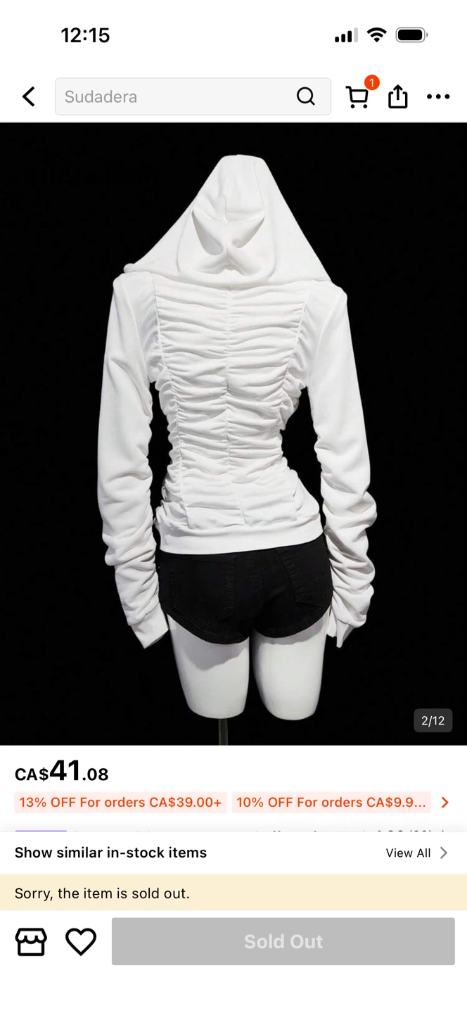 White Ruched Zip-Up Hoodie - photo 2
