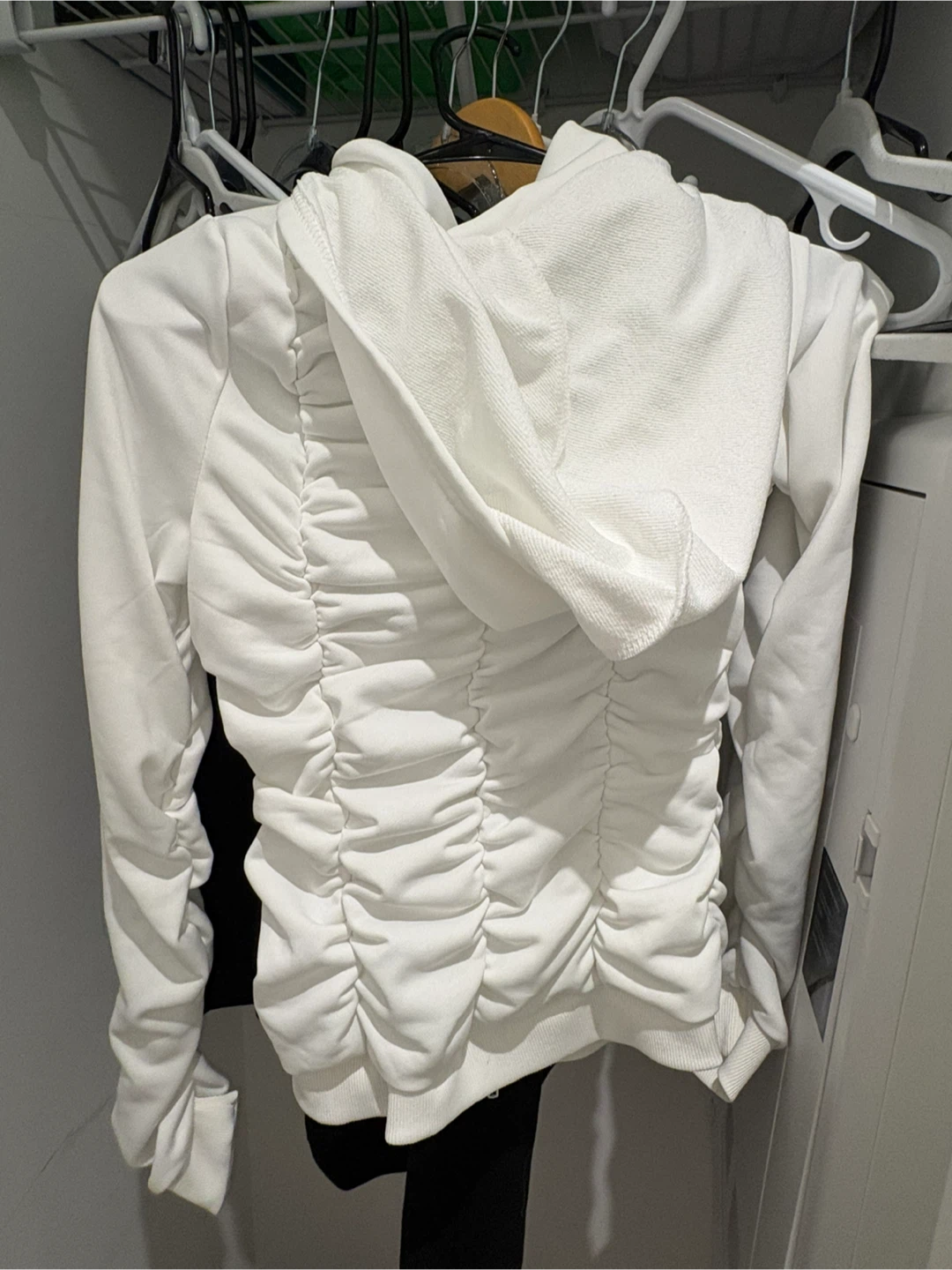 White Ruched Zip-Up Hoodie - photo 4