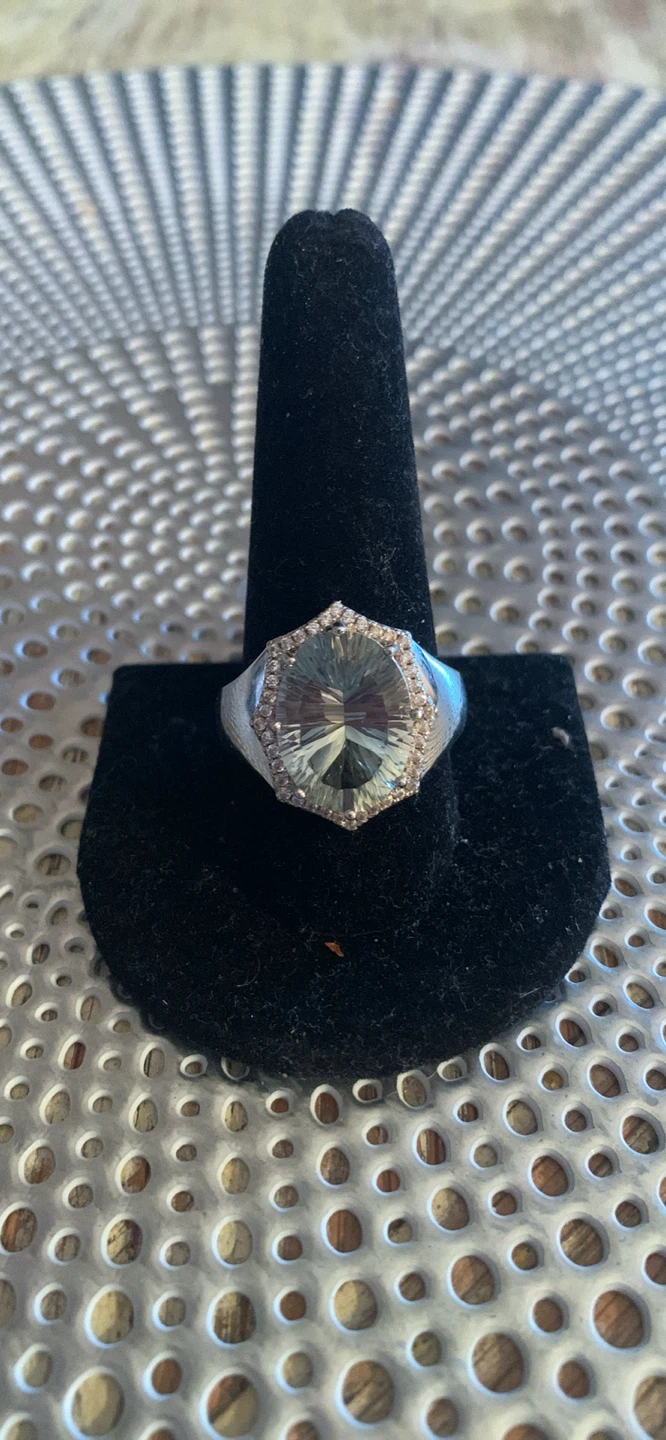 Statement Ring prasiolite  Gemstone and CZ Accents