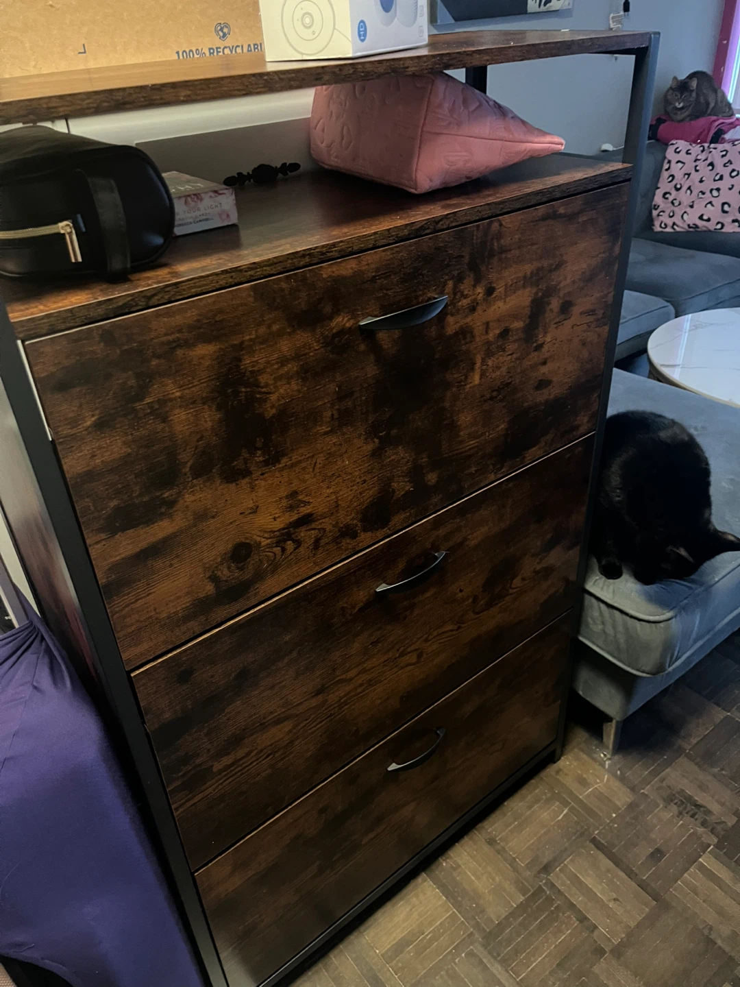 Rustic Brown Shoe Cabinet with 3 Drawers - photo 2