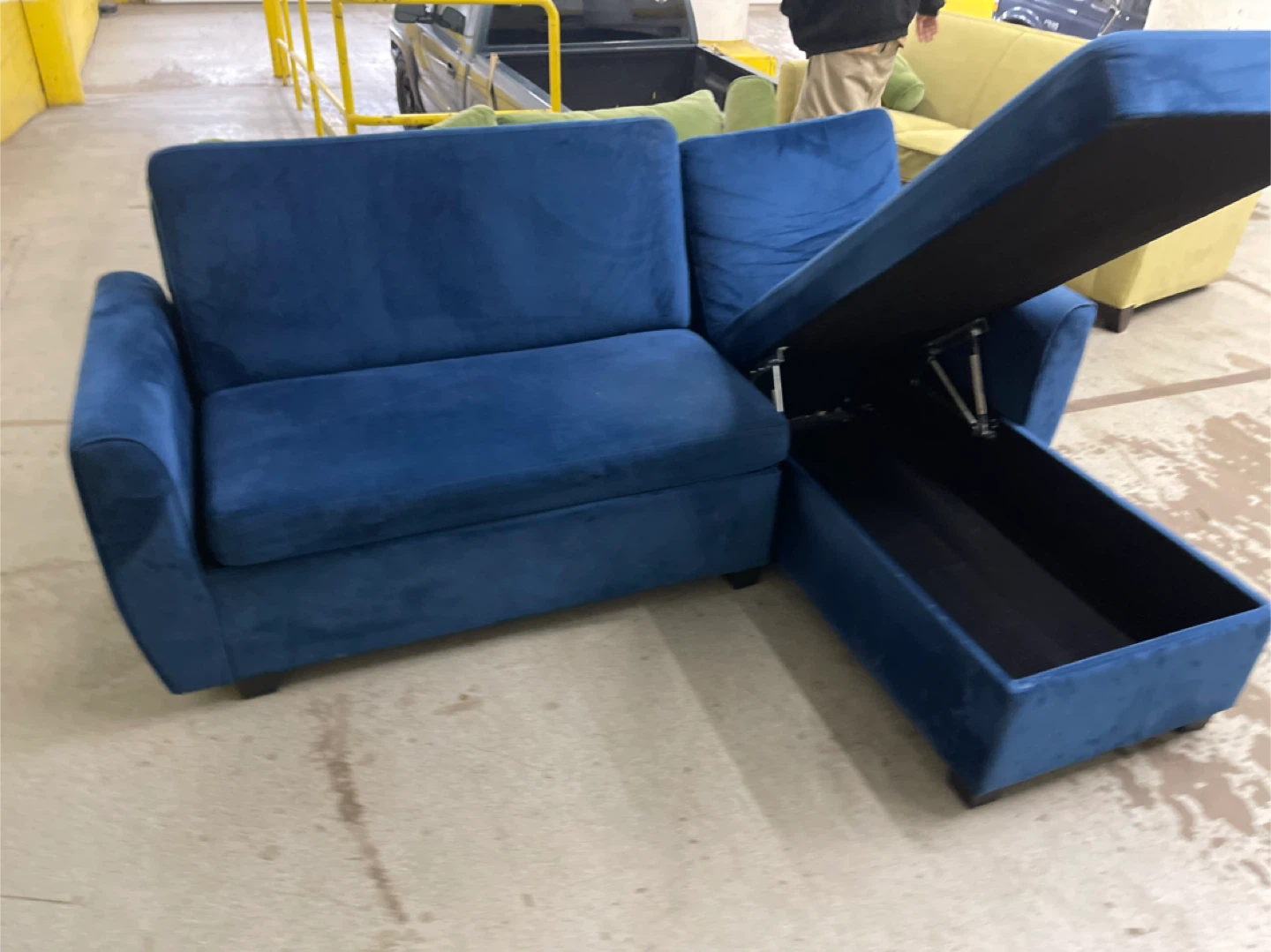 Blue Sectional Sofa with Storage and Pull-out Bed
