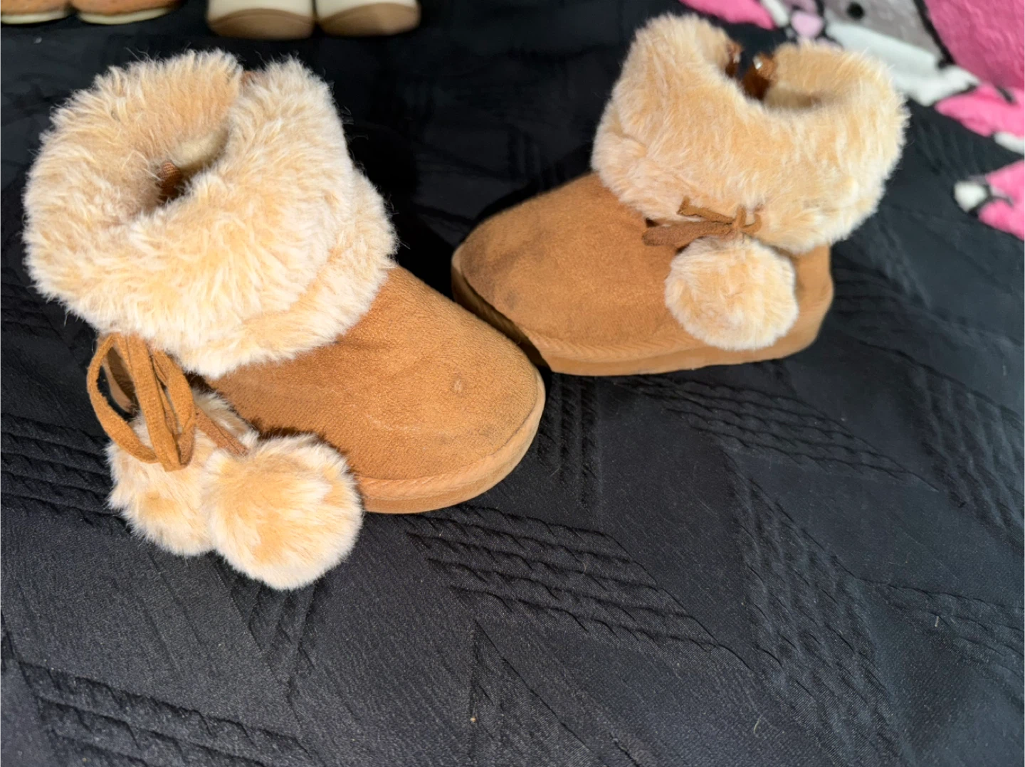 Baby's Tan Faux Fur Lined Boots with Pom Poms - photo 3