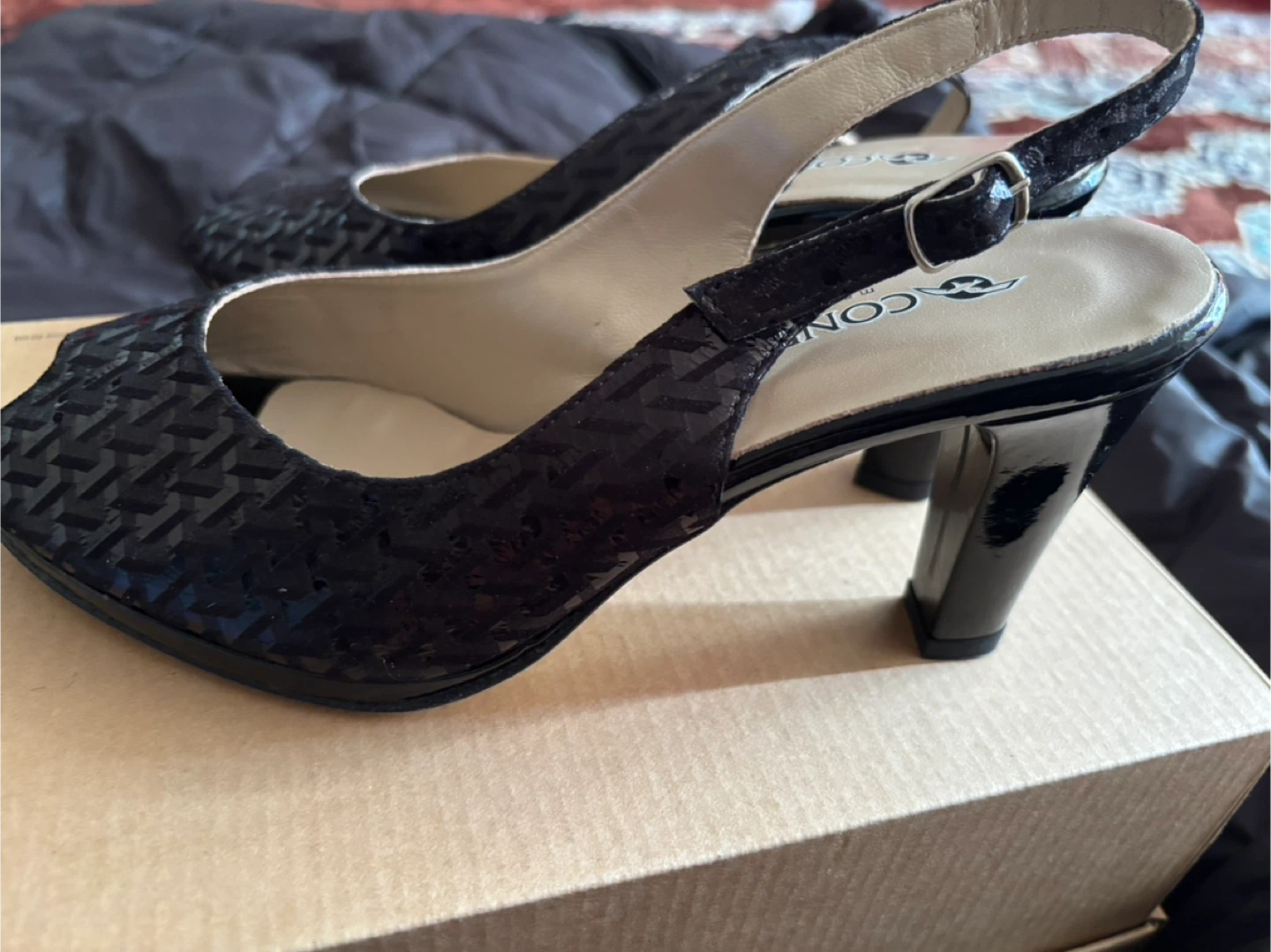 Black Comfort Vera Pelle Peep Toe Heels - Size 38