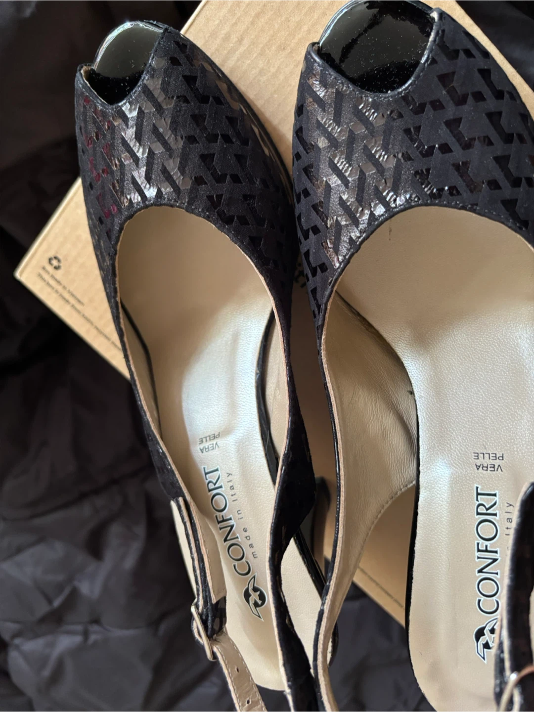 Black Comfort Vera Pelle Peep Toe Heels - Size 38 - photo 4
