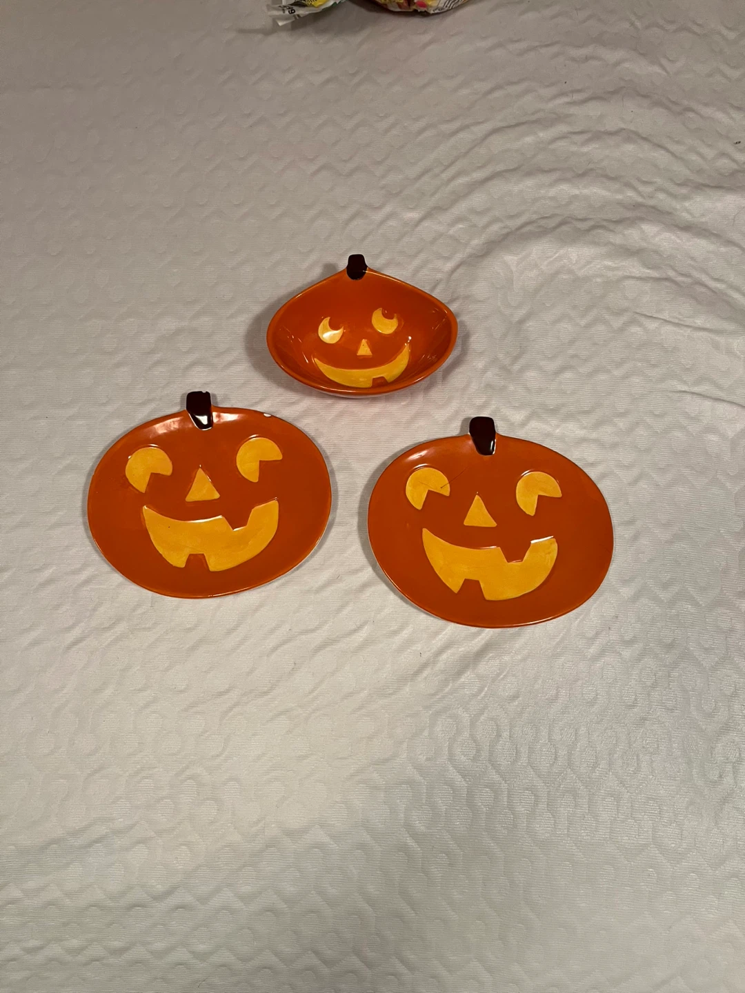 3 Halloween Pumpkin Plates & Bowl Set