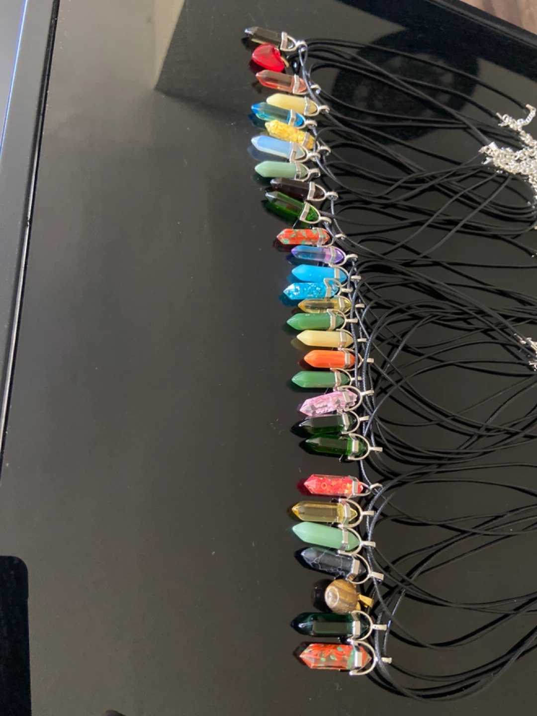 Assorted Crystal Point Pendants on Black Cords