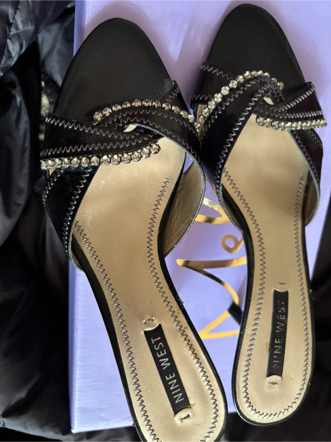 Nine West Black Embellished Heeled Sandals - Size 7.5M - photo 2