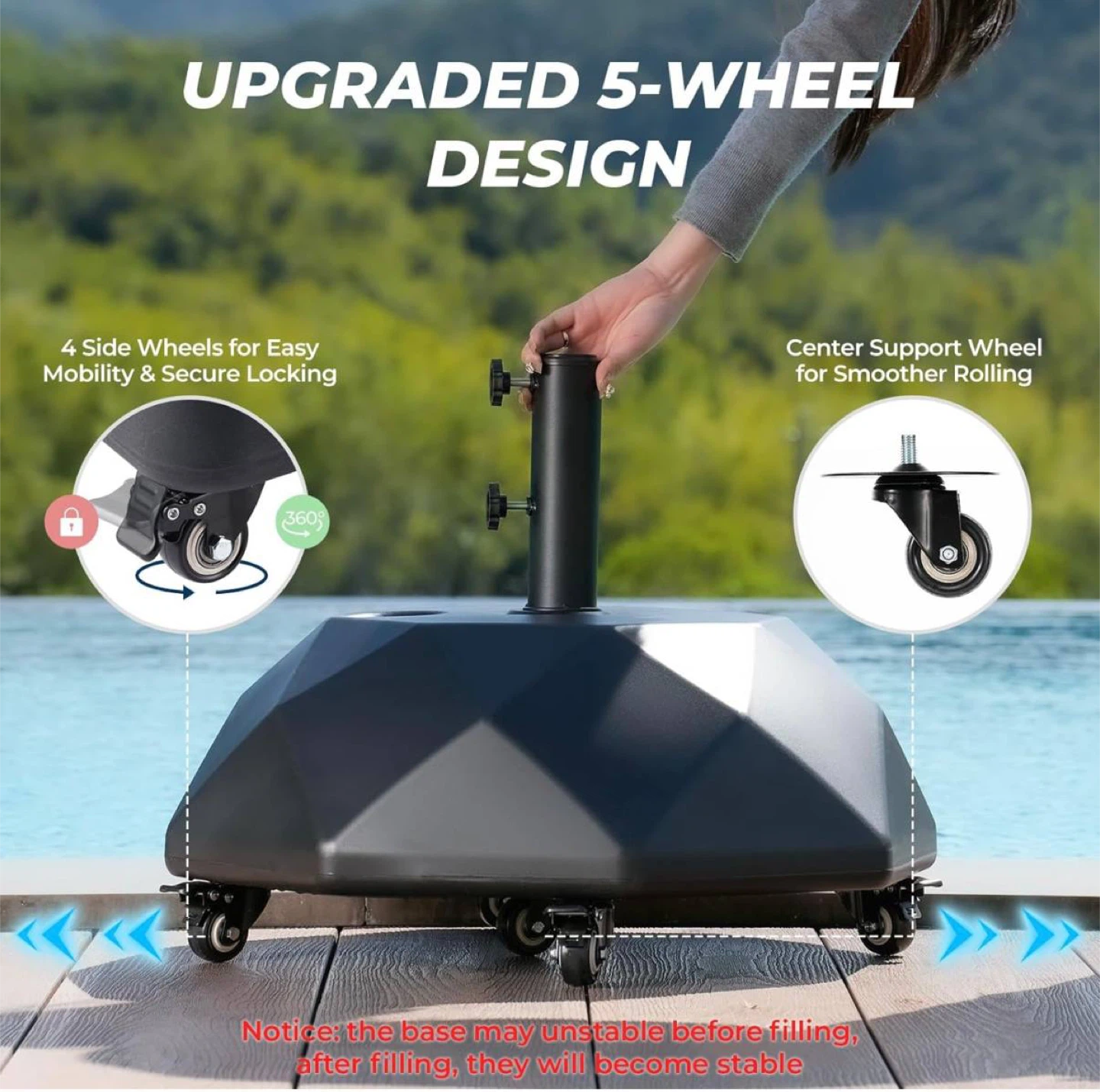 Heavy-Duty Patio Umbrella Base with Wheels – HOMSHADE H16