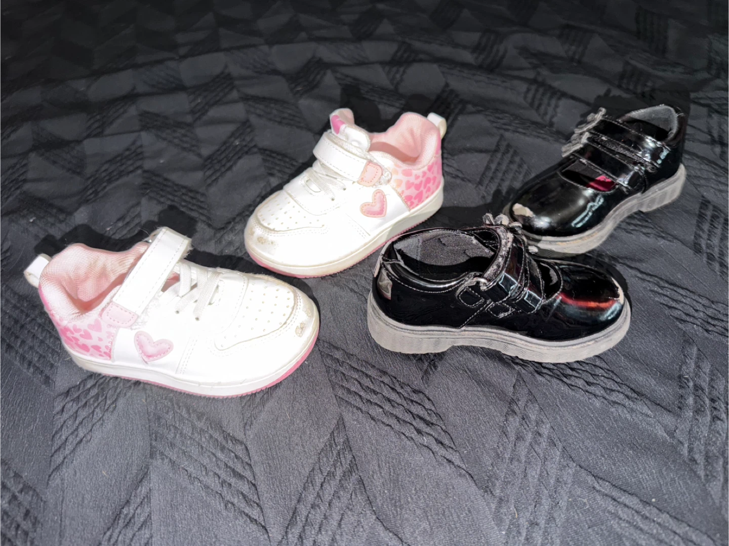2 Pairs of Girls' Shoes - White Sneakers & Black Mary Janes