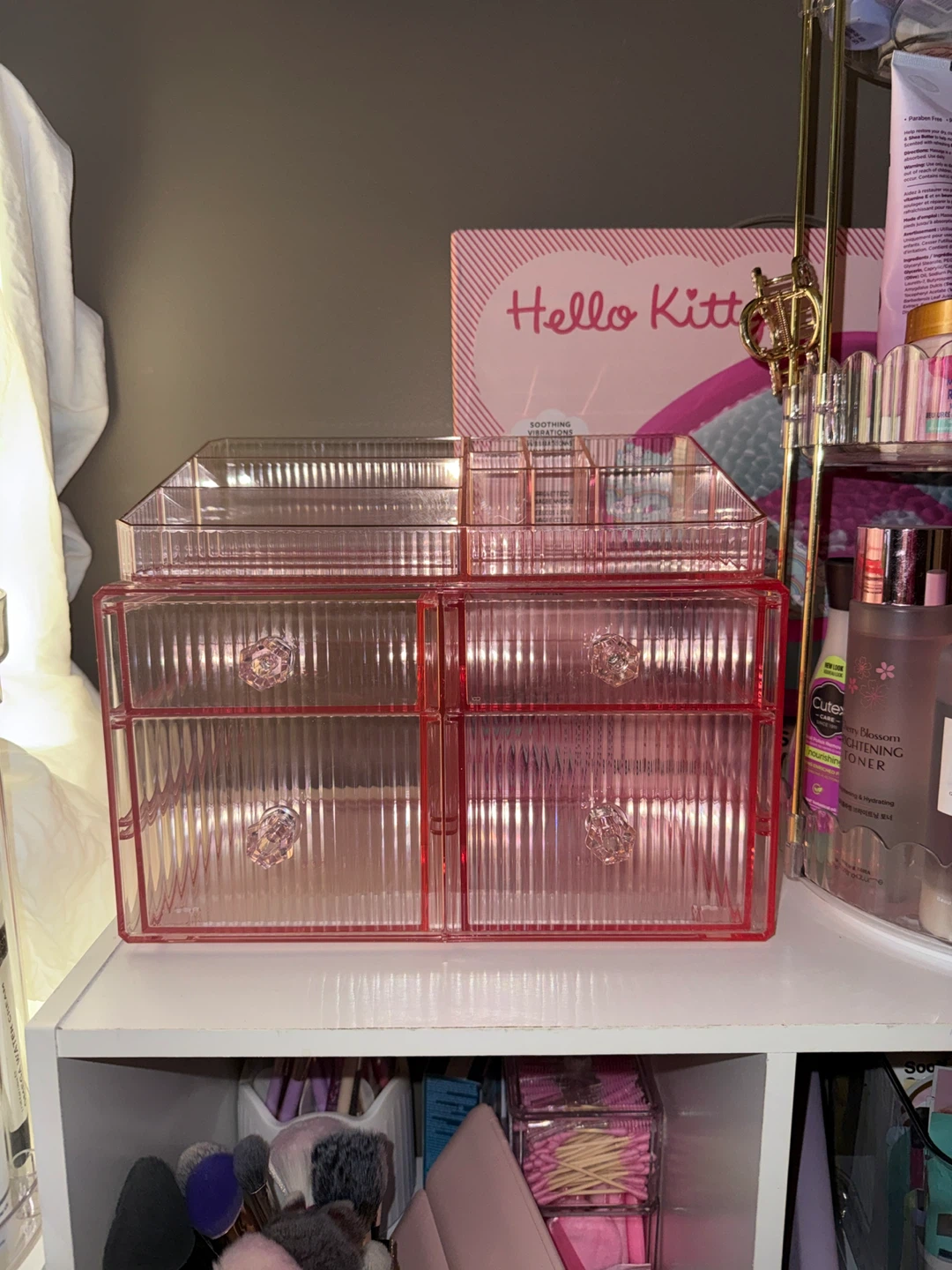 Pink Acrylic Makeup Organizer with Drawers