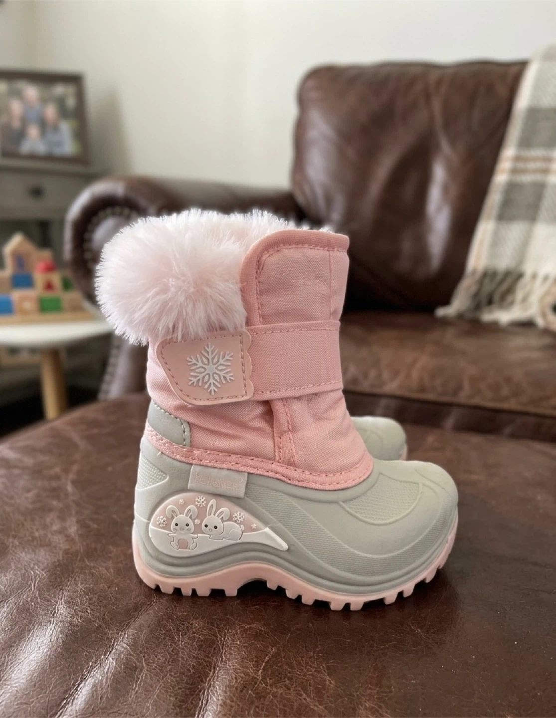 Children's Pink and Grey Winter Boots Size 10