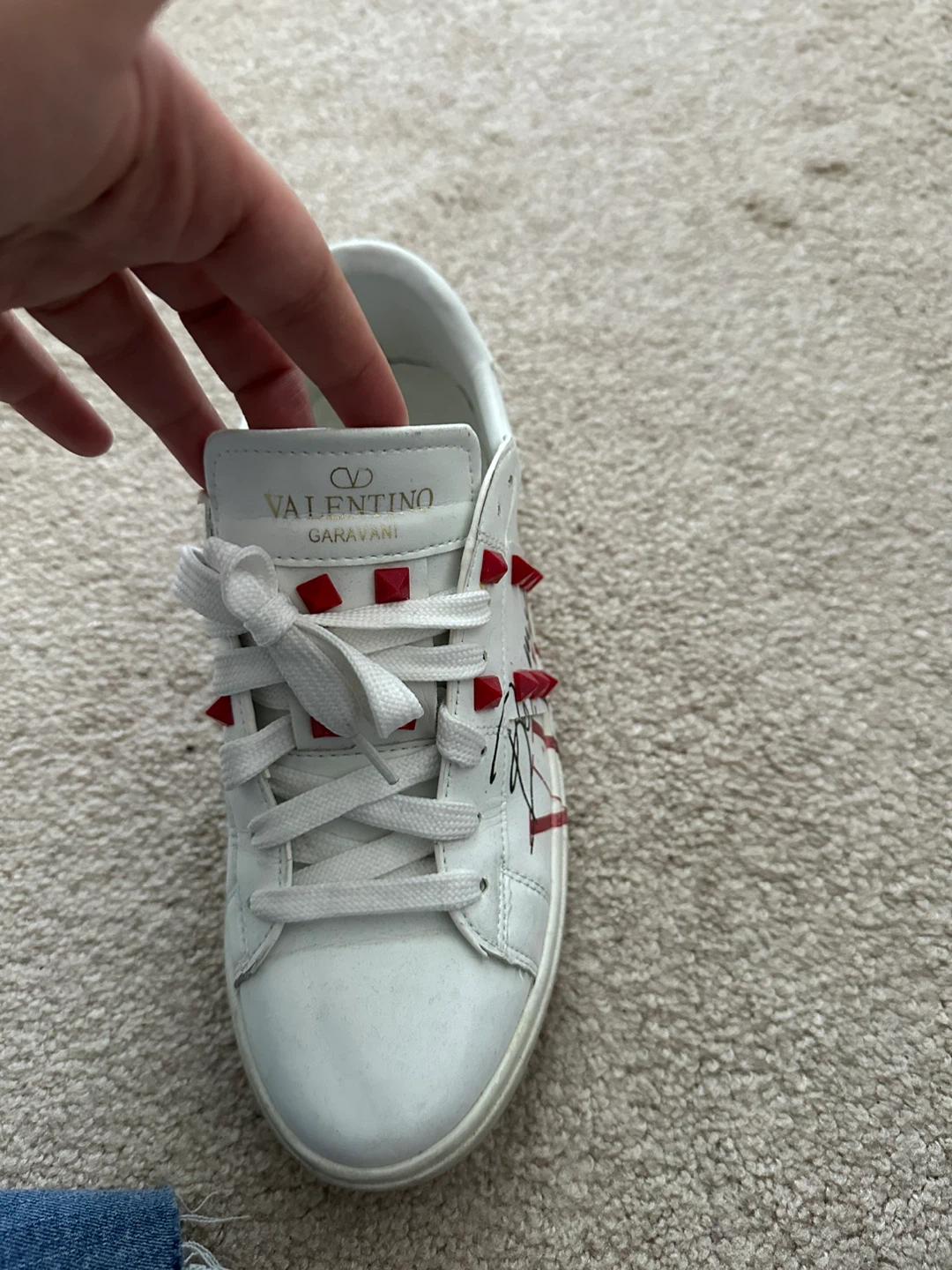7.5 37.5 White Leather Rockstud Sneakers - photo 3