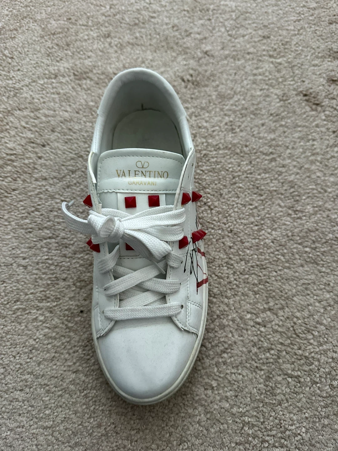 7.5 37.5 White Leather Rockstud Sneakers - photo 4