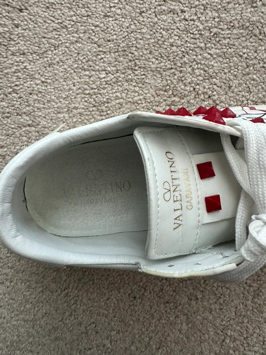 7.5 37.5 White Leather Rockstud Sneakers - photo 5