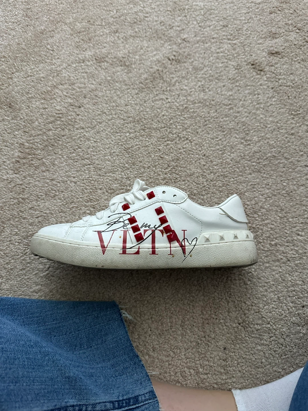 7.5 37.5 White Leather Rockstud Sneakers - photo 2