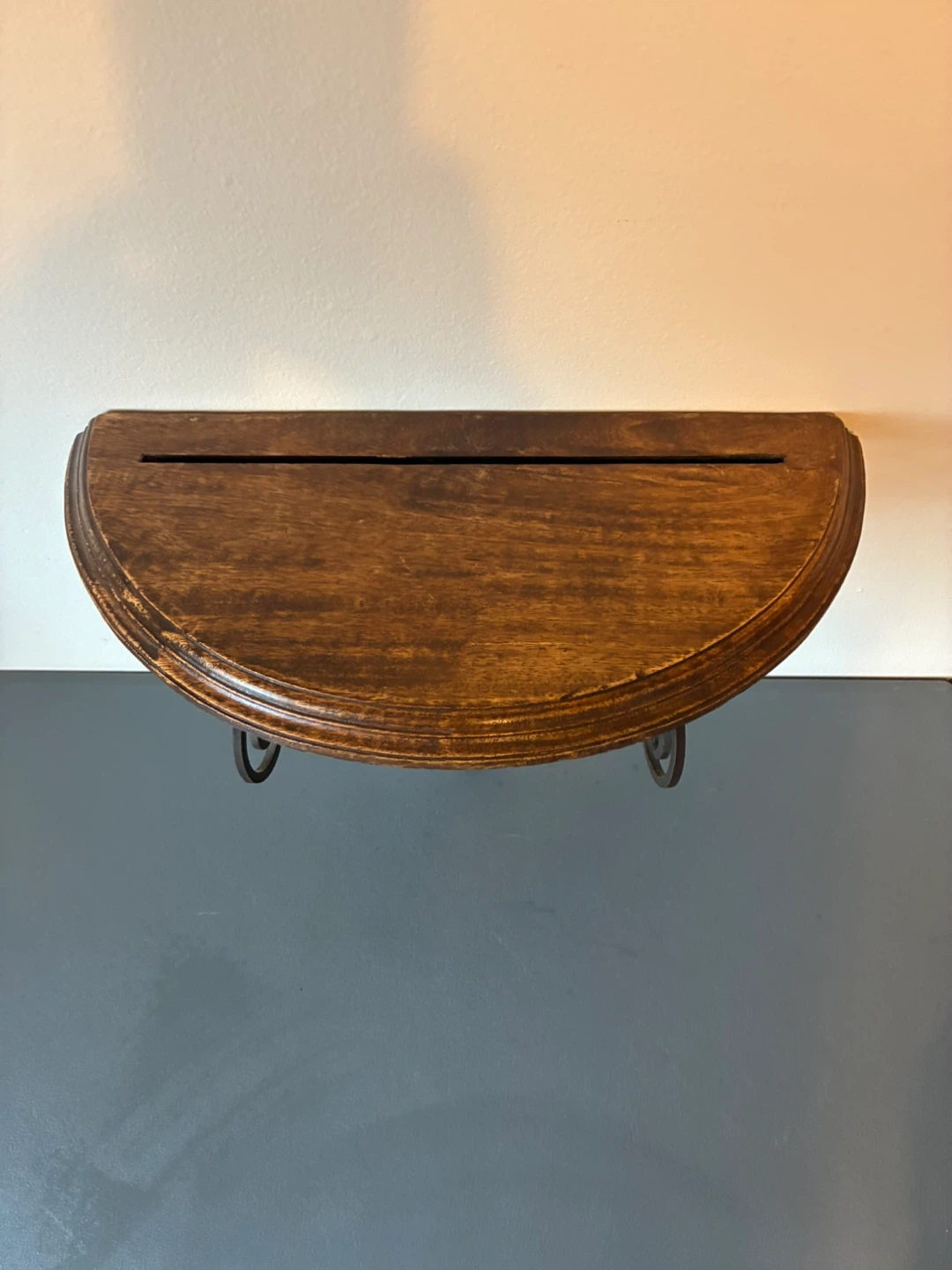 Wooden and Metal Wall Shelf with Decorative Wood Carving - photo 2