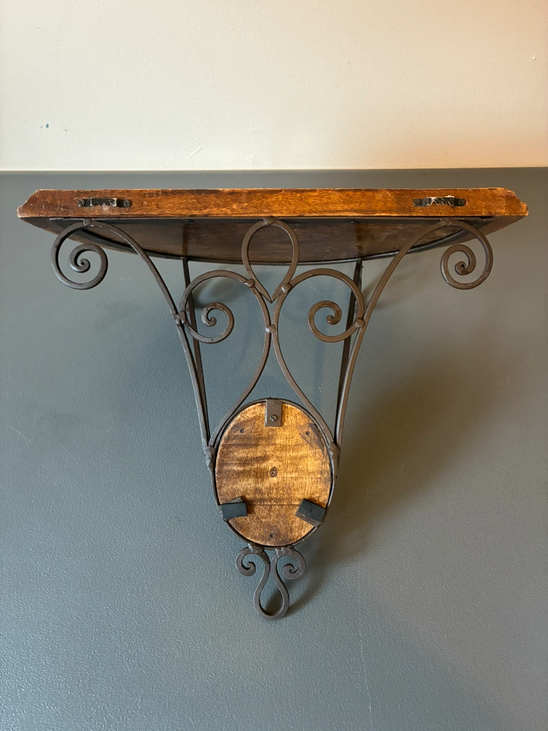 Wooden and Metal Wall Shelf with Decorative Wood Carving - photo 5