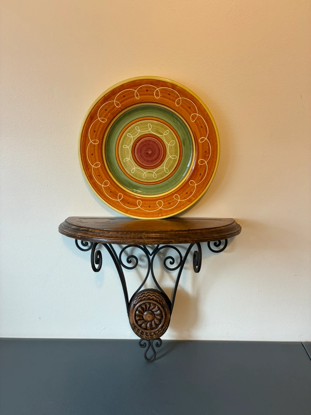 Wooden and Metal Wall Shelf with Decorative Wood Carving - photo 4