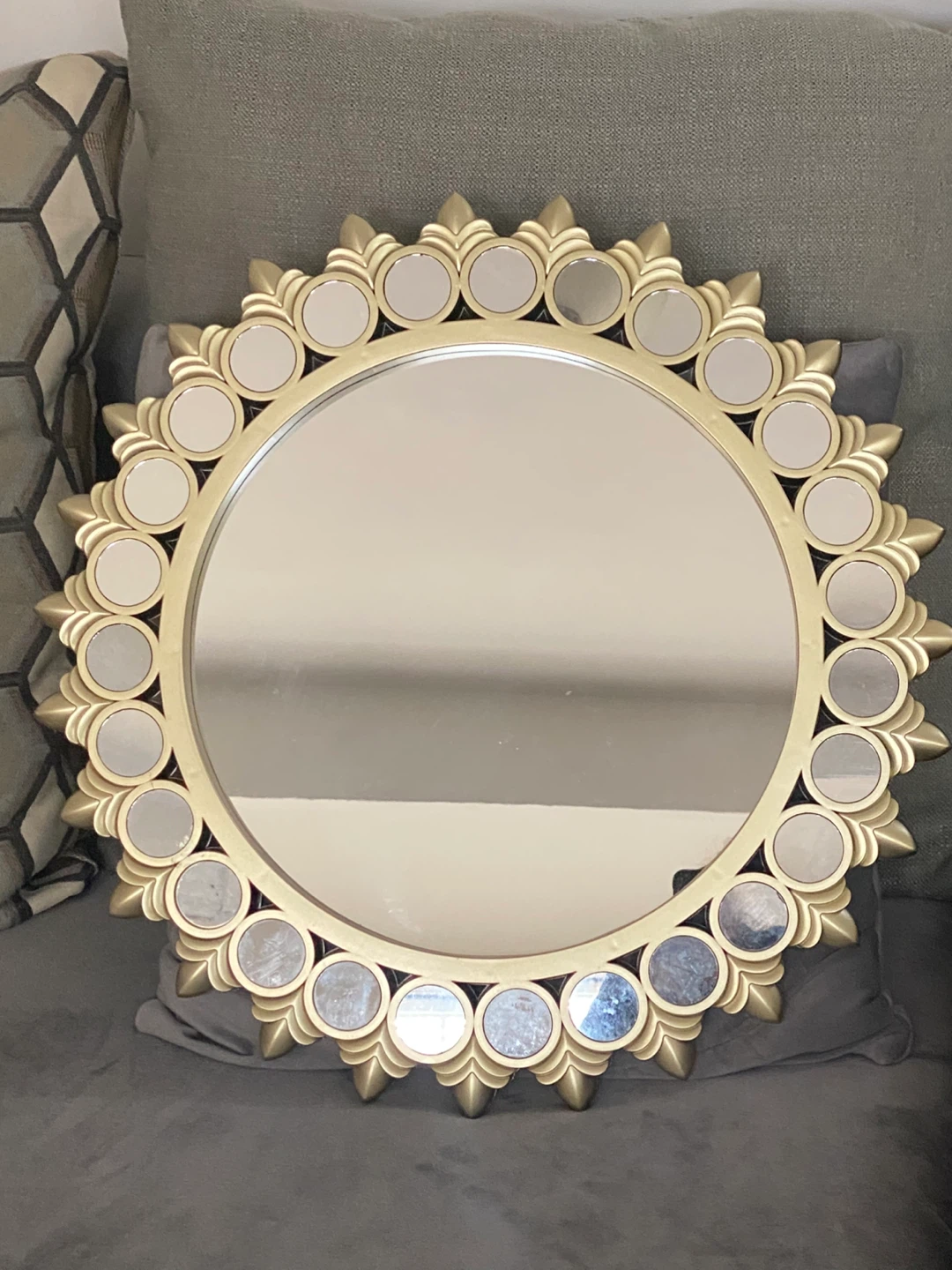 Decorative Sunburst Mirror with Gold Frame 19”x19”