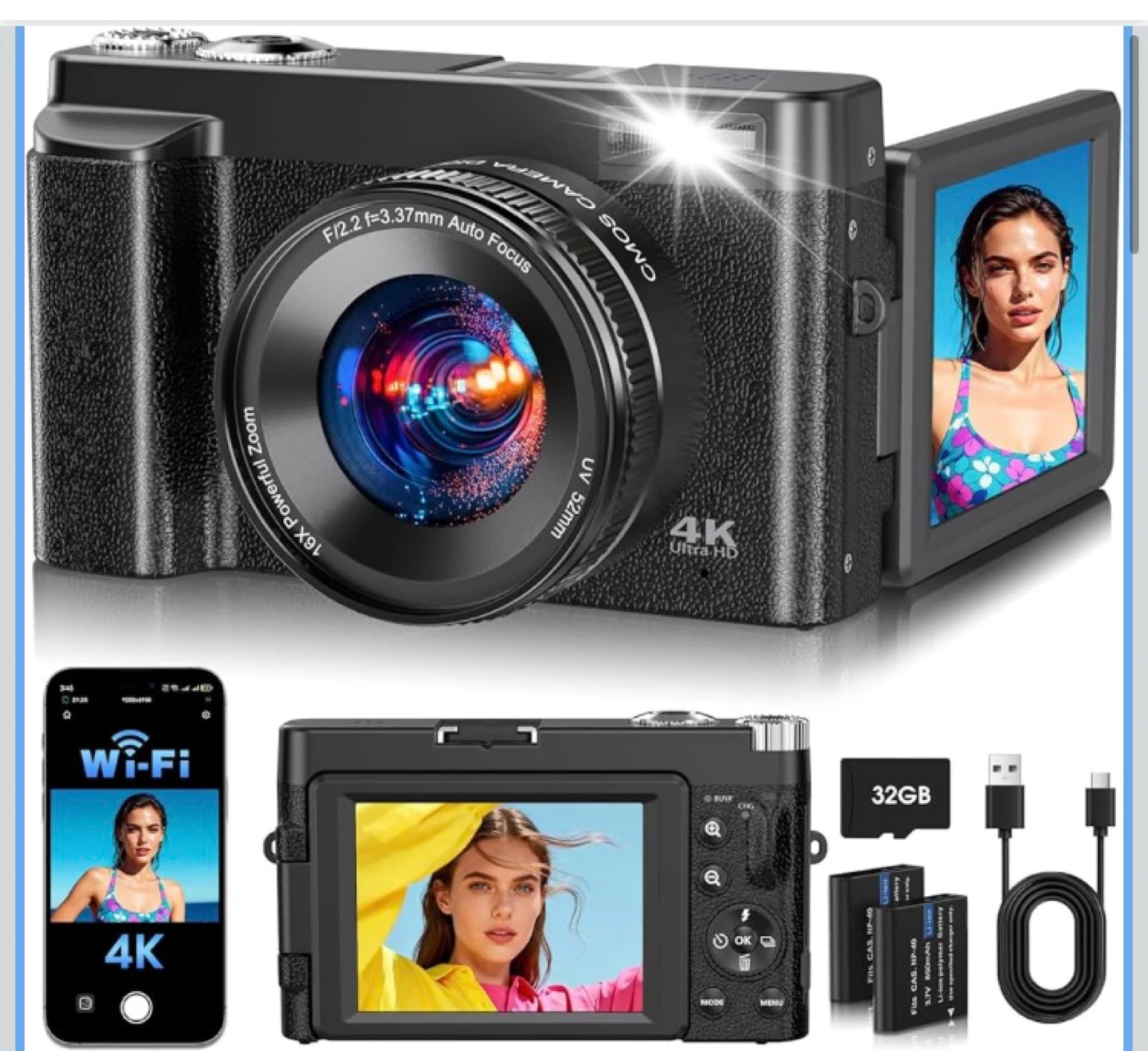 Big Sale- 4K Digital Camera with 16x Zoom and Flip Screen