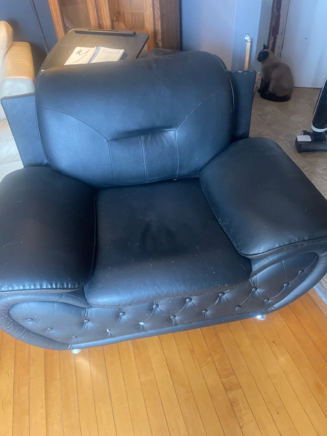 Black Faux Leather Armchair