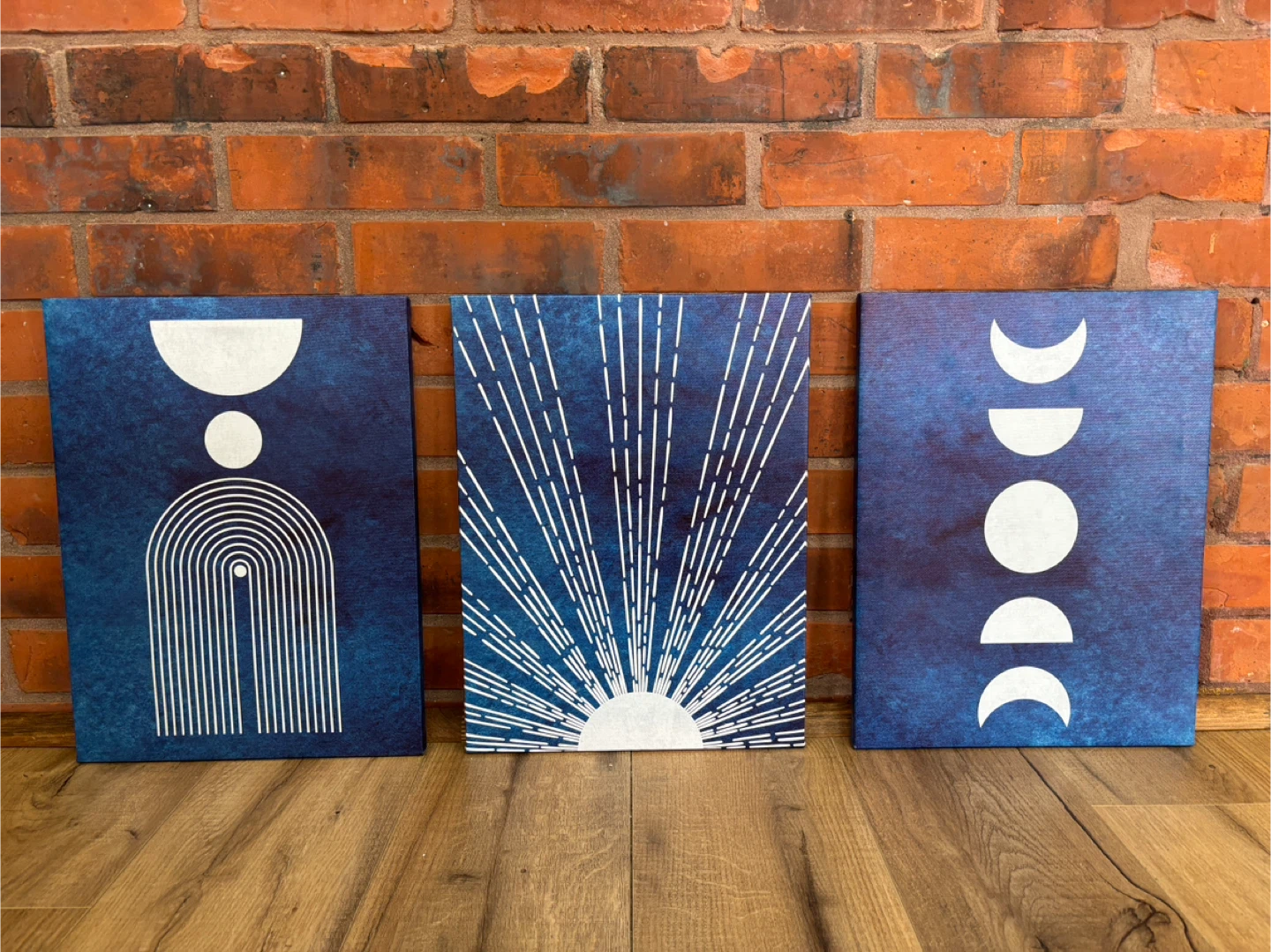 Set of 3 Blue Abstract Canvas Wall Art