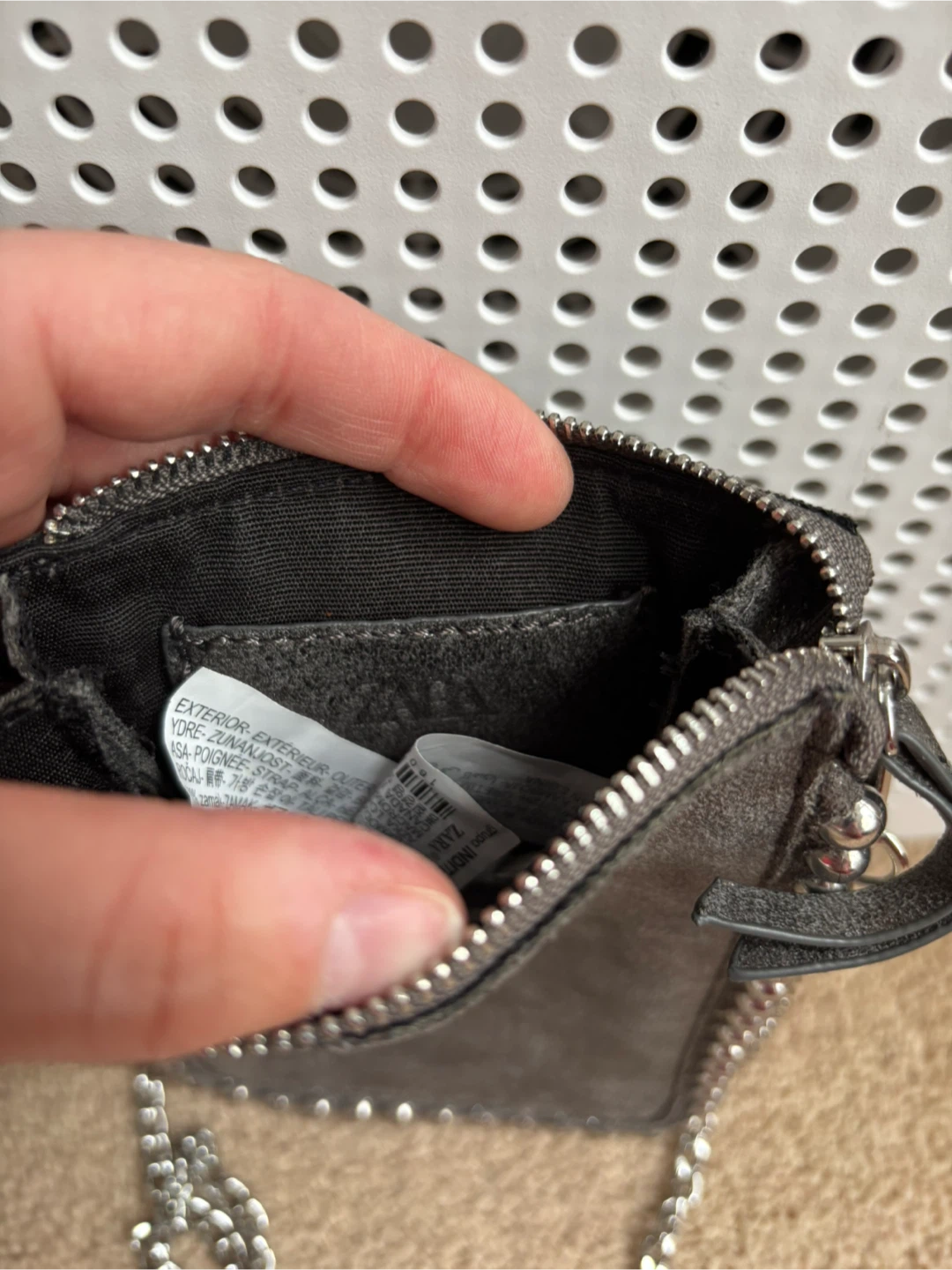 Grey Suede Studded Crossbody Bag - photo 2