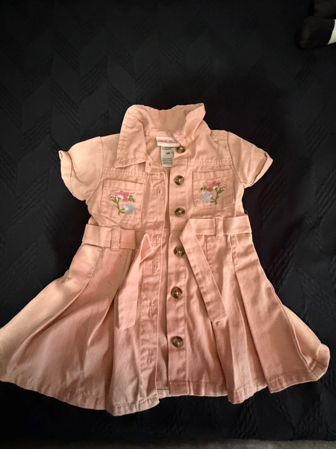 Little lass Pink Embroidered Dress with Belt