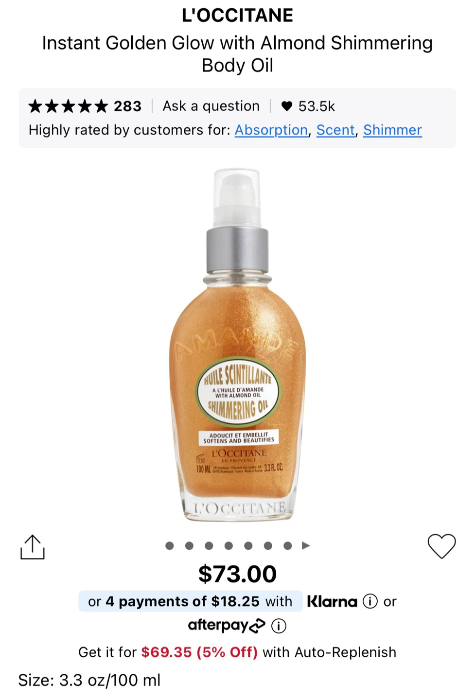 L'OCCITANE Shimmering Body Oil 100ML