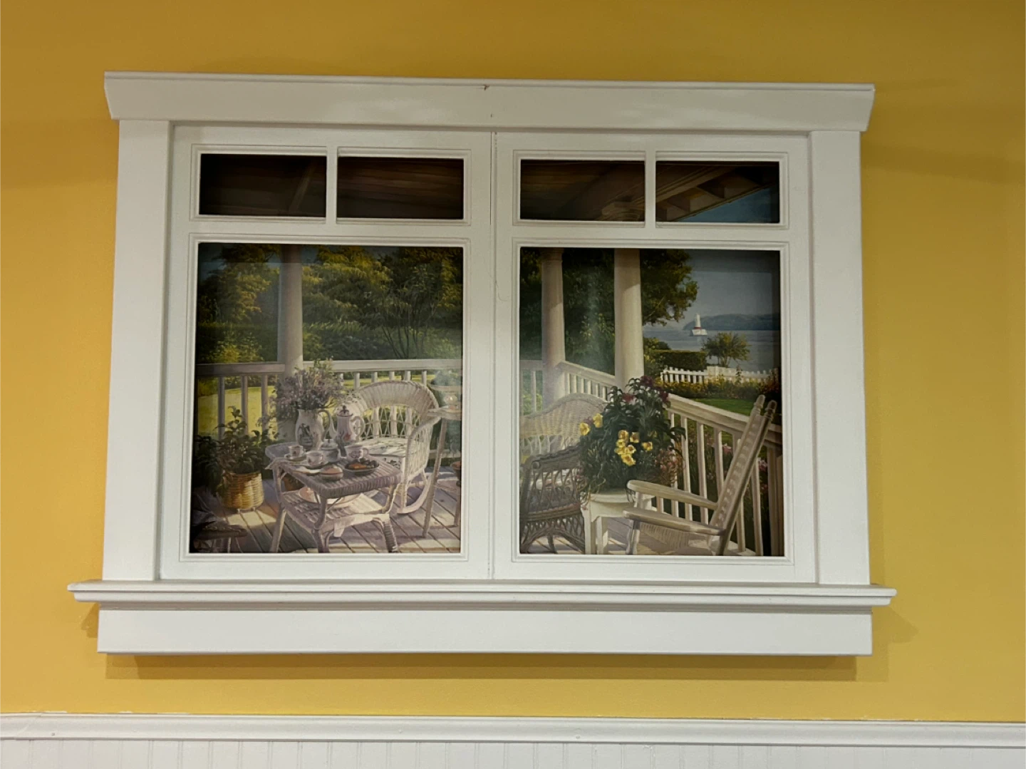 Large Faux Window Wall Art Frame 38” Coastal Porch Scene 🥕