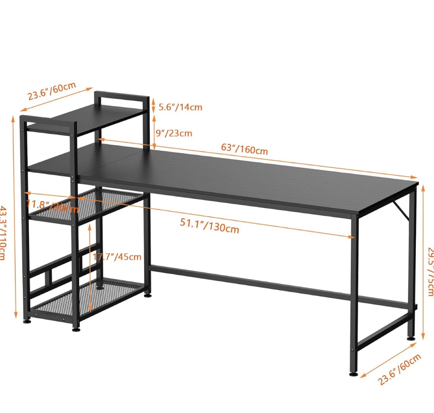 63” Desk with Built-in Shelf Unit - photo 3