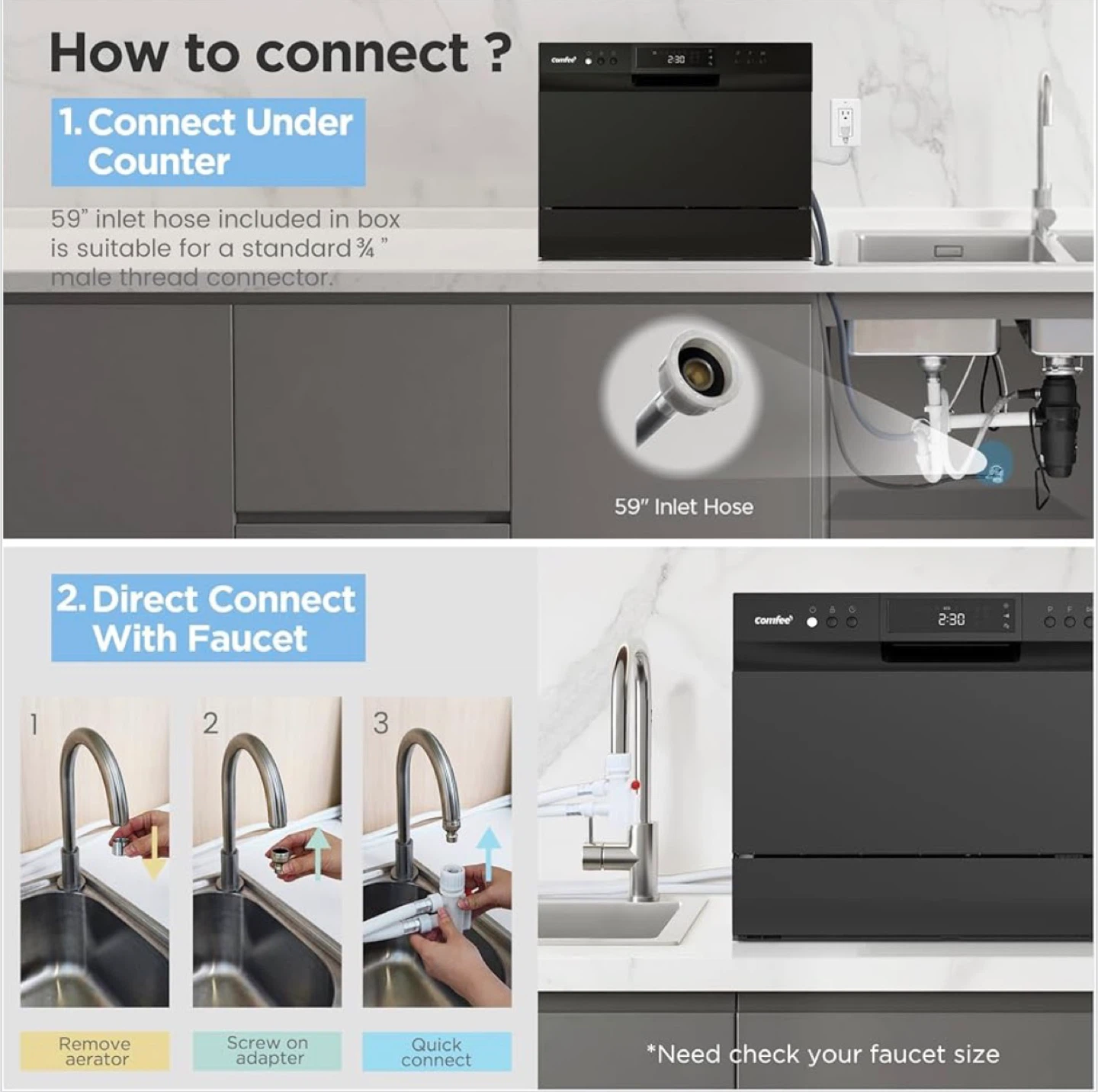 Comfee Compact Countertop Dishwasher - Black - photo 3