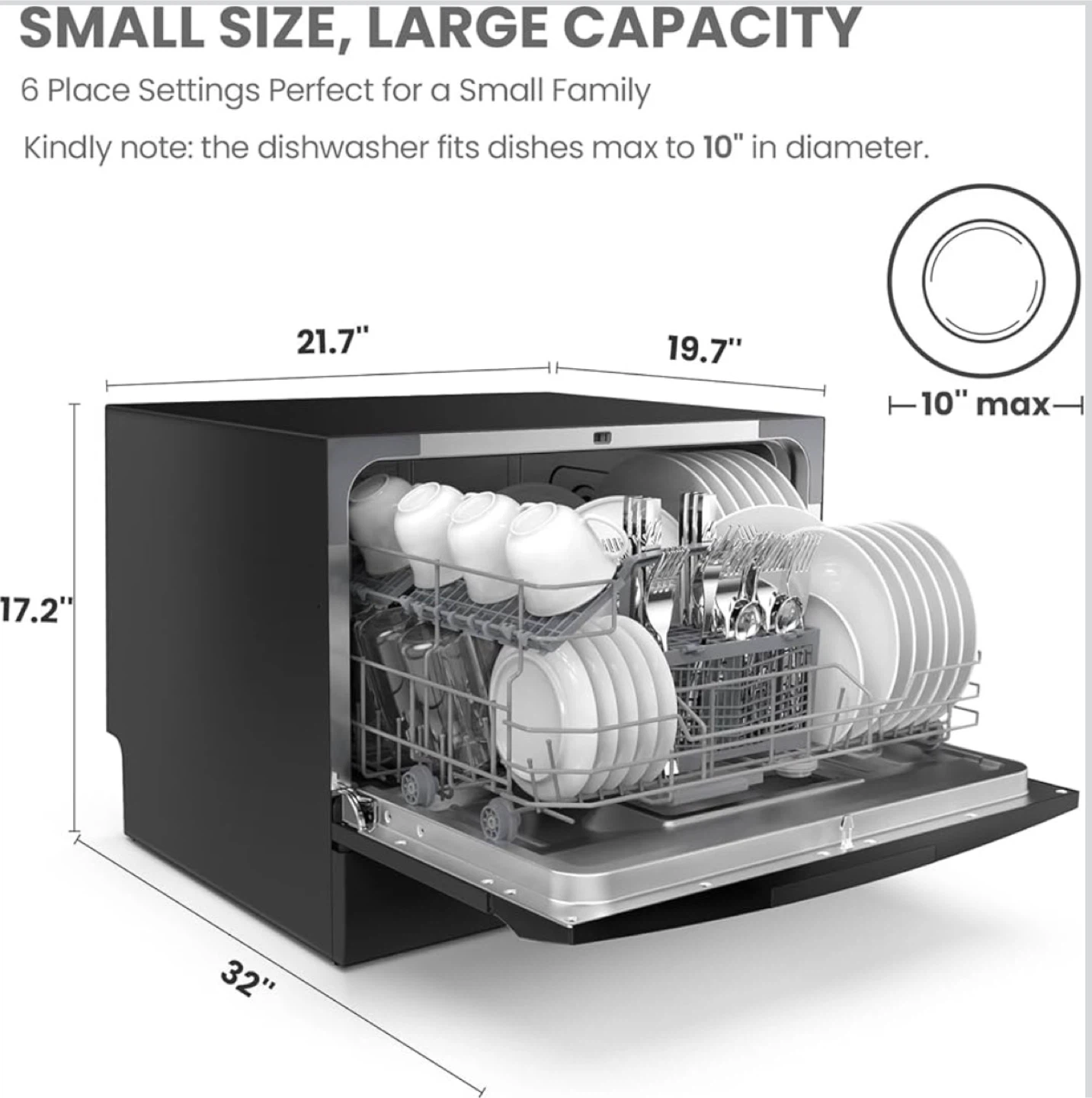 Comfee Compact Countertop Dishwasher - Black - photo 4