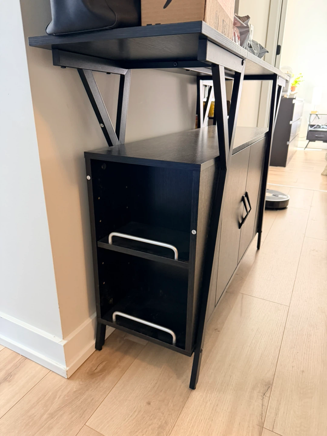 Black Storage Cabinet with Shelves and Doors - photo 2