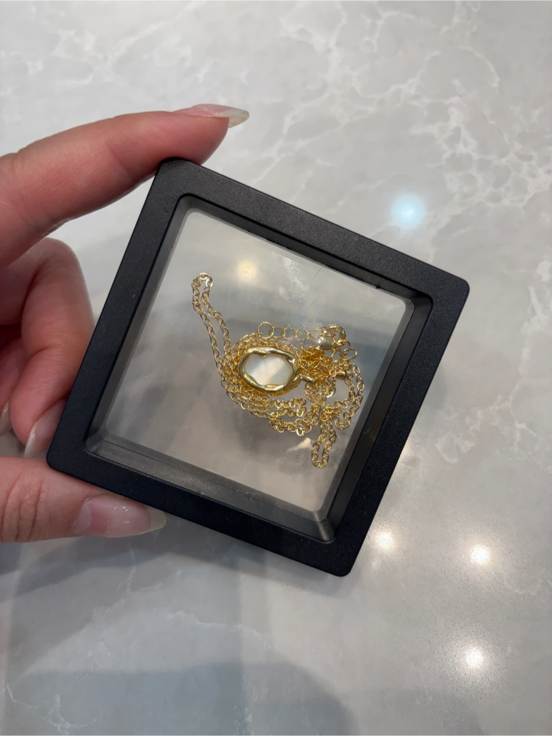 Gold Chain Necklace with White Pendant