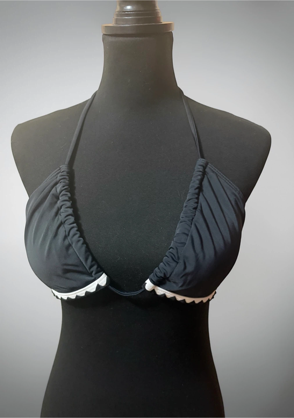 Zaful Black Halter Bikini Top with White Trim