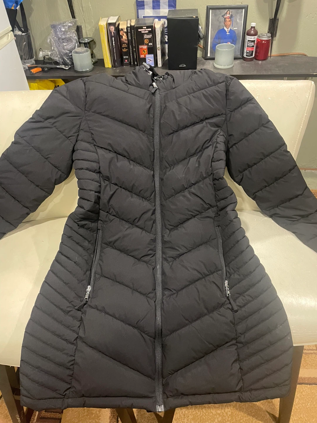 Women's Black Puffer Coat - Size 36