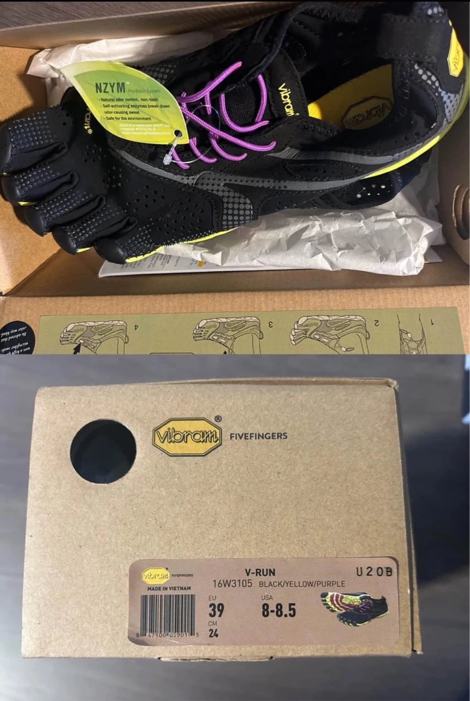 Vibram FiveFingers V-RUN Black/Yellow/Purple Running Shoes